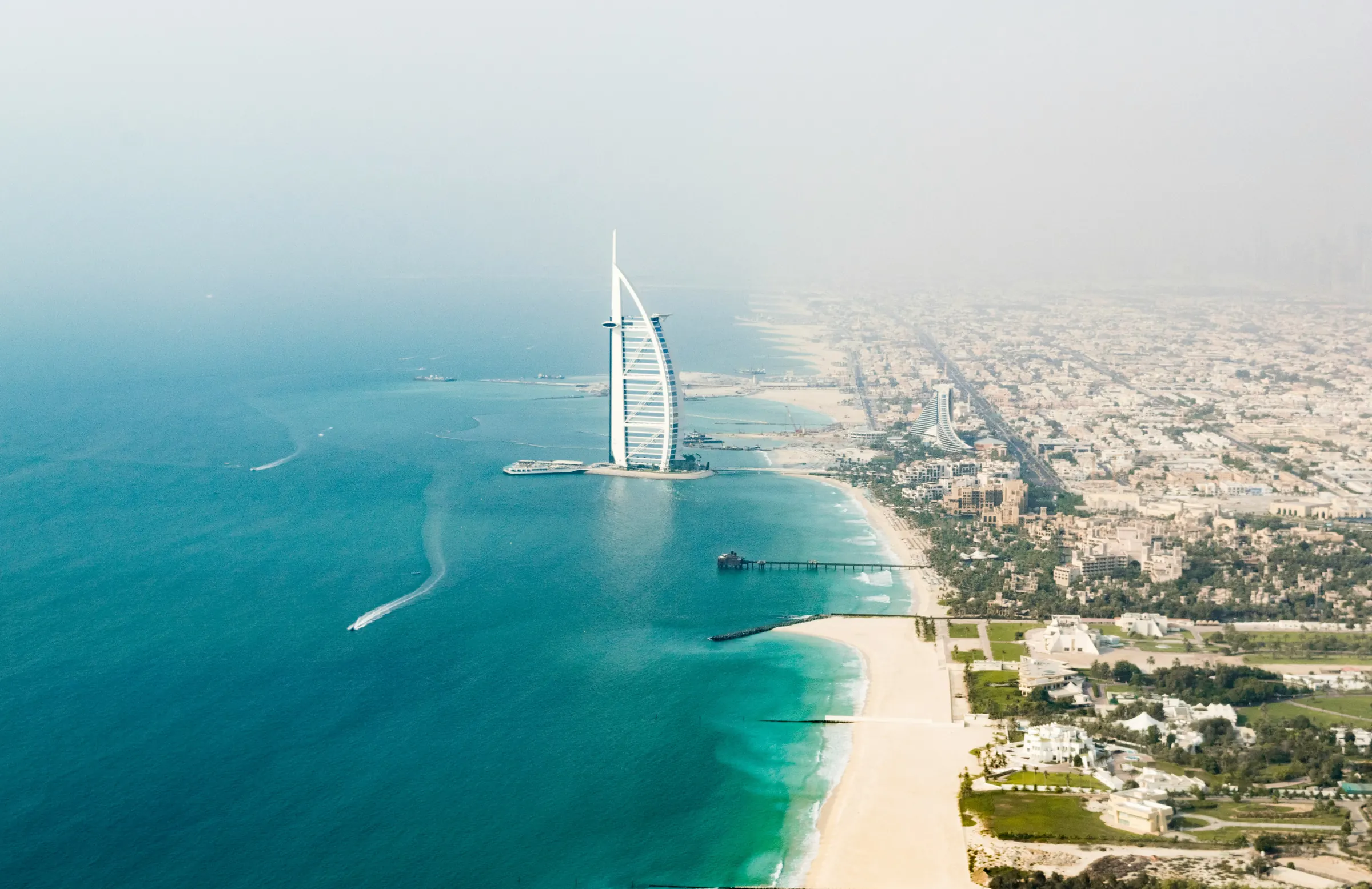 Aerial view of the Dubai coastline and beaches